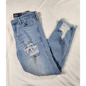 7R Hollister High Rise Slim Straight Vintage Stretch Light Wash Distressed Women